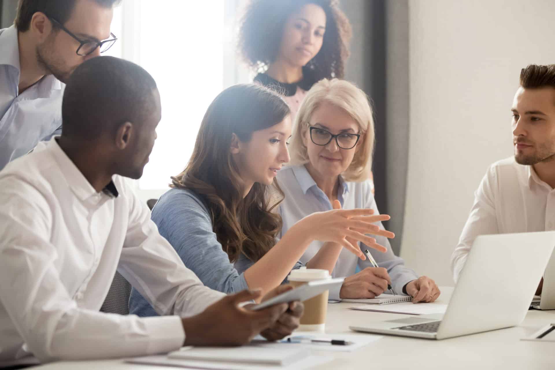 An It company holds a meeting to discuss business.